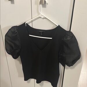 Forever 21 Black Puff Sleeve Fitted Blouse
